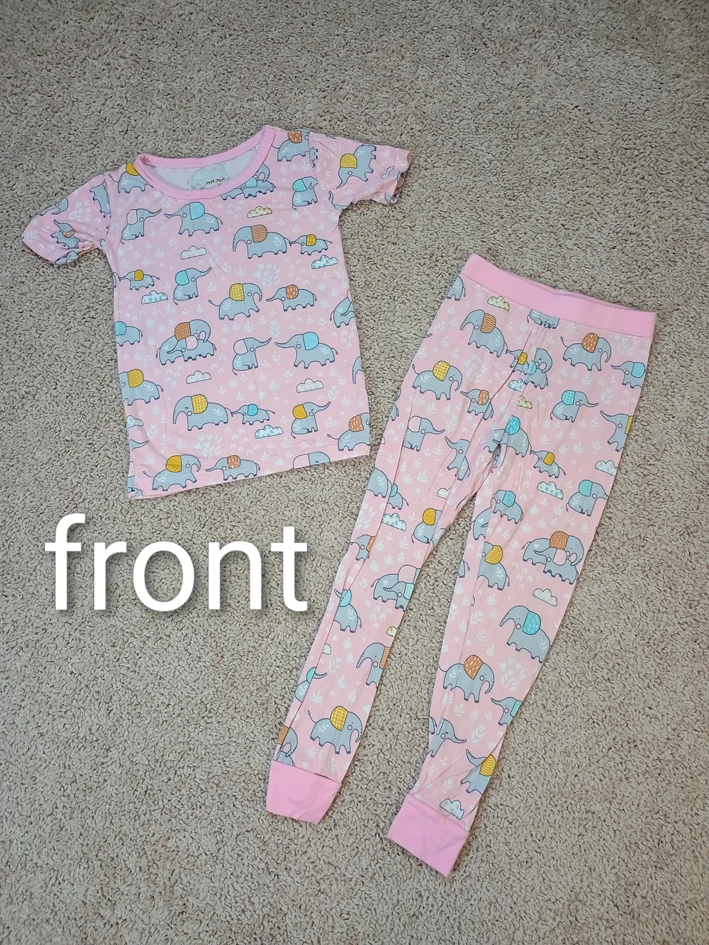 Little Sleepies Pink Elephant Pajama Set Girls Size 3T